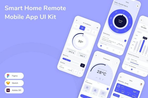 智能家居远程移动应用程序 UI 套件 Smart Home Remote Mobile App UI Kit