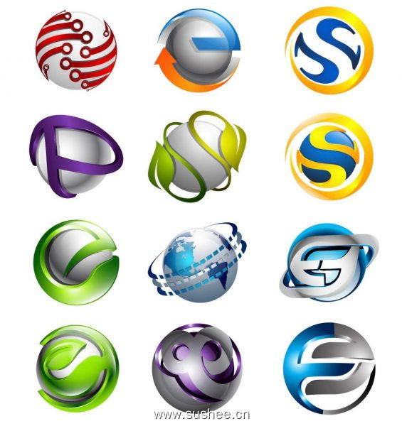 各种矢量3d 设计抽象圆形光滑标志球体S logo