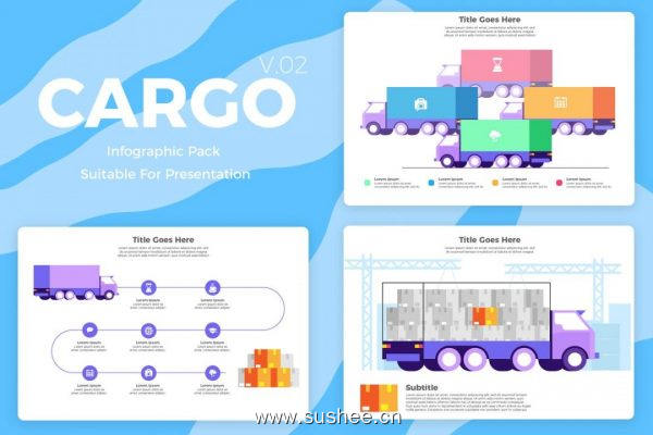 陆运物流运输概念插画信息图表矢量模板v2 Cargo v2 – Infographic