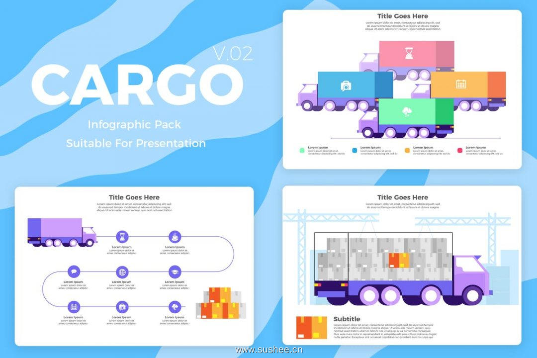 陆运物流运输概念插画信息图表矢量模板v2 Cargo v2 – Infographic