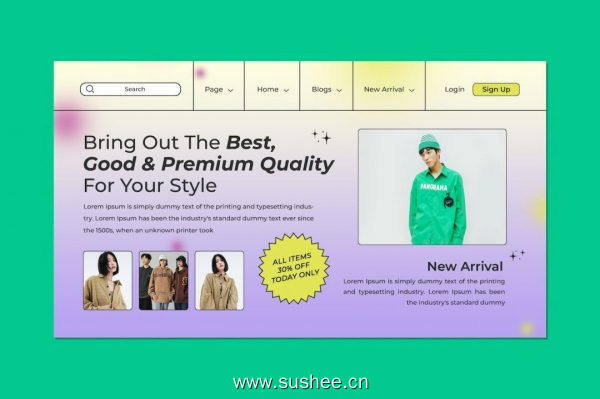 最佳质量简约线条风格网站UI设计模板 Best Quality Website Header
