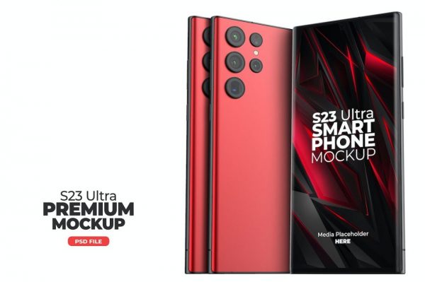 S23 Ultra 智能手机应用设计效果预览样机 S23 Ultra Smartphone App Promo Mock-up PSD v04
