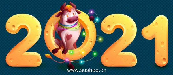 矢量2021是中国农历的公牛年有趣可爱的公牛抱奶酪2021符号卡通插图