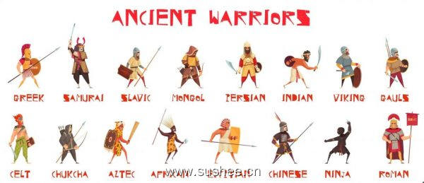 免费矢量古代武士设计与国家武器
