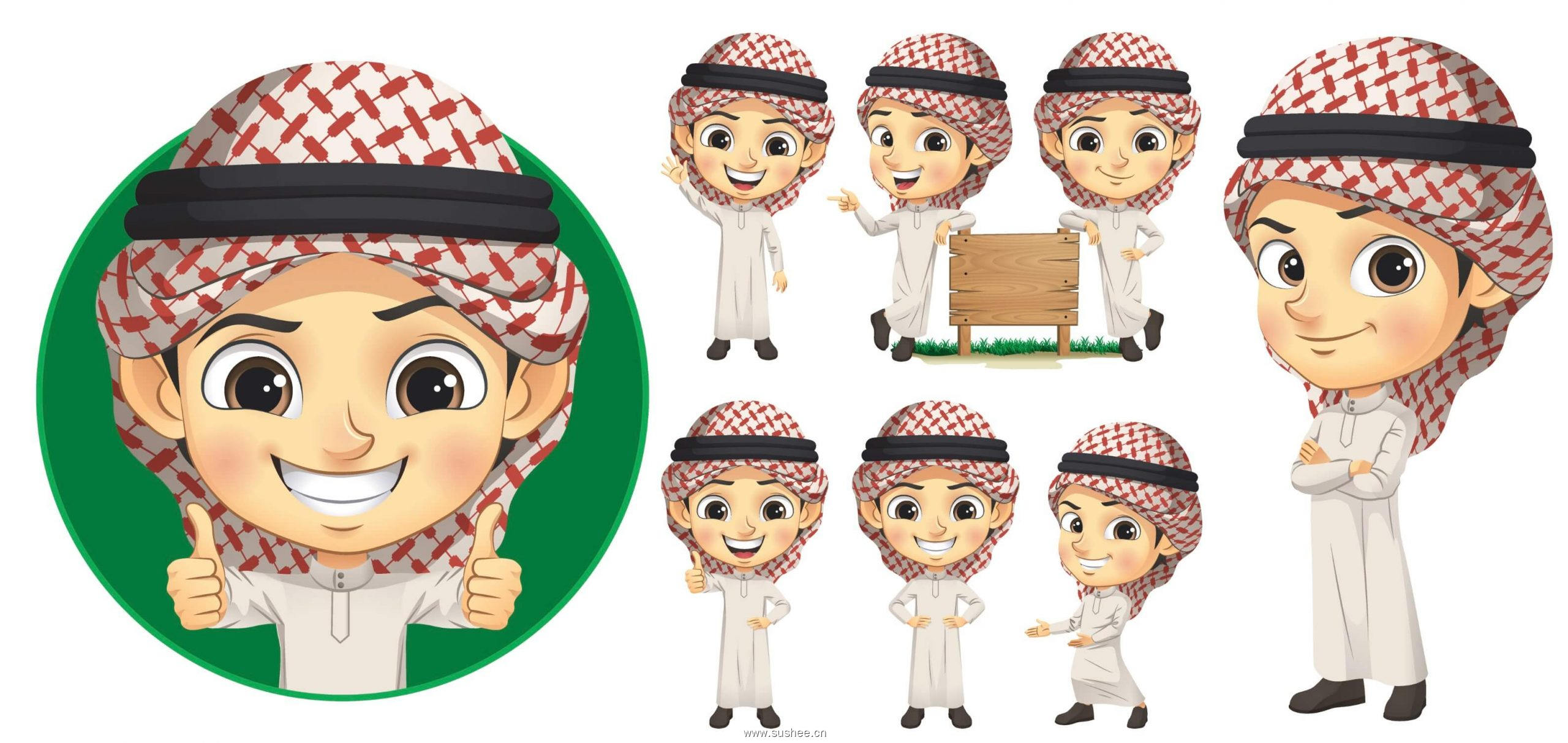 阿拉伯男孩矢量字符图案形象设计Vector arab boy character set插图