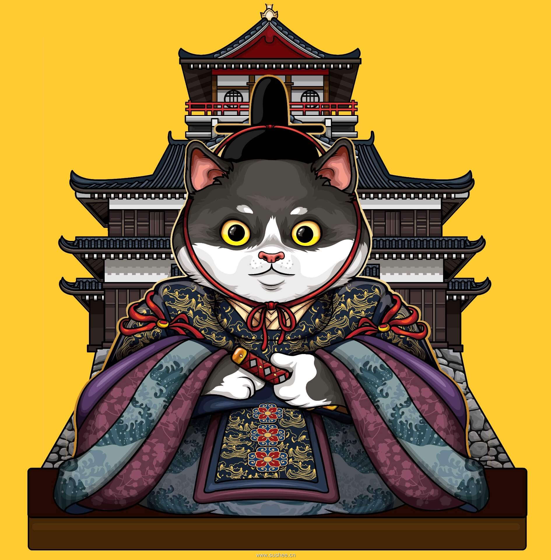 矢量亚洲皇帝猫插图