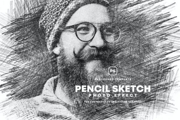 铅笔素描照片效果PSD模板 Pencil Sketch Photo Effect