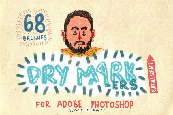 68种白板笔笔画PS笔刷 68 Dry Markers Photoshop Brushes