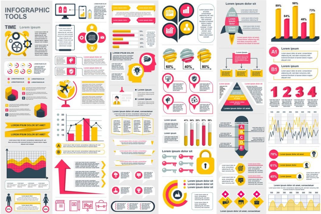 网站数据统计分析信息图表演示幻灯片设计素材 Presentation Infographic Elements Template