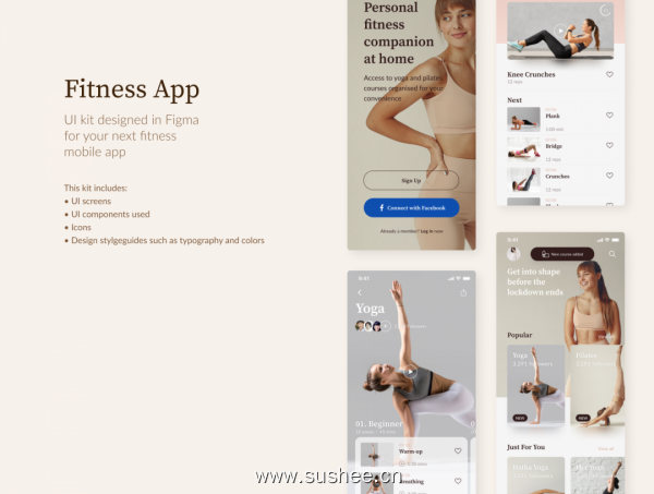 瑜伽健身运动App Figma设计套件