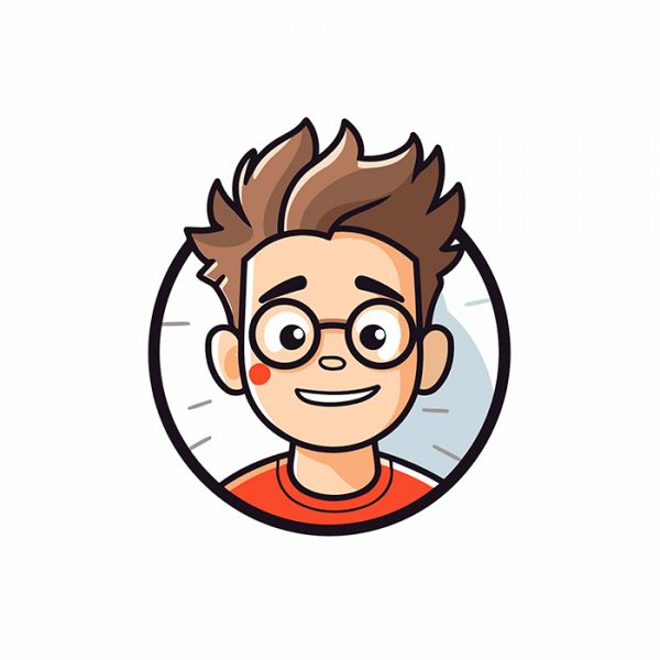 一个戴着眼镜的快乐年轻人矢量插画头像logo