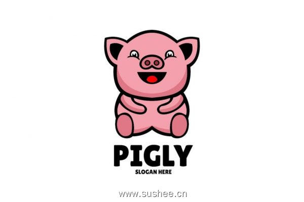 猪吉祥物标志Logo设计 Pig mascot logo design