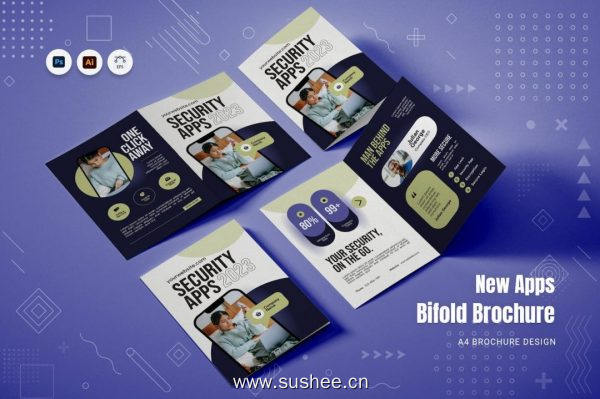 APP应用宣传推广双折小册子模板 New Apps Bifold Brochure