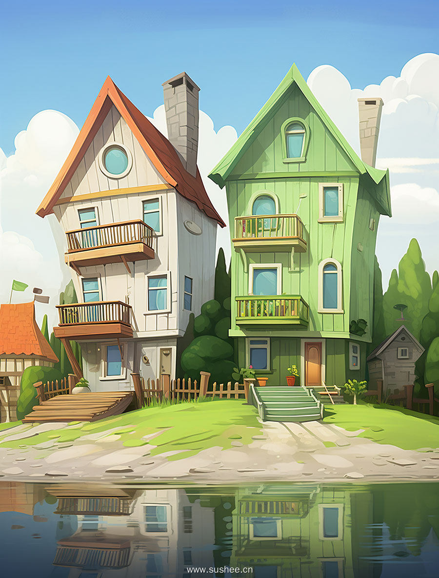 住宅和财产的卡通模型插图