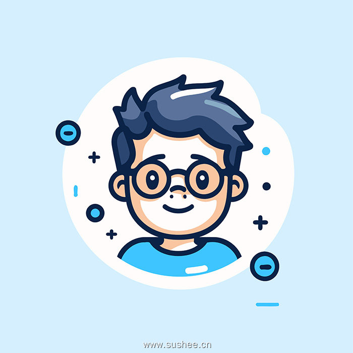 可爱的卡通男孩戴眼镜矢量插画线条风格头像logo插图
