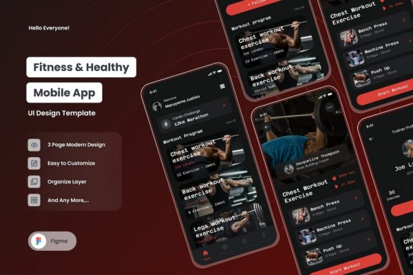 健身与健康APP应用 UI 套件 Fitness and Health – App Mobile UI Kits