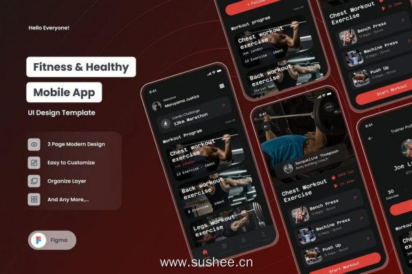 健身与健康APP应用 UI 套件 Fitness and Health – App Mobile UI Kits