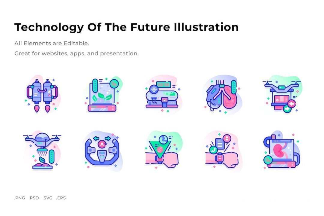新兴技术彩色插画图标模板