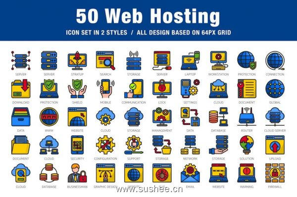 50个虚拟主机/服务器图标 50 Web Hosting