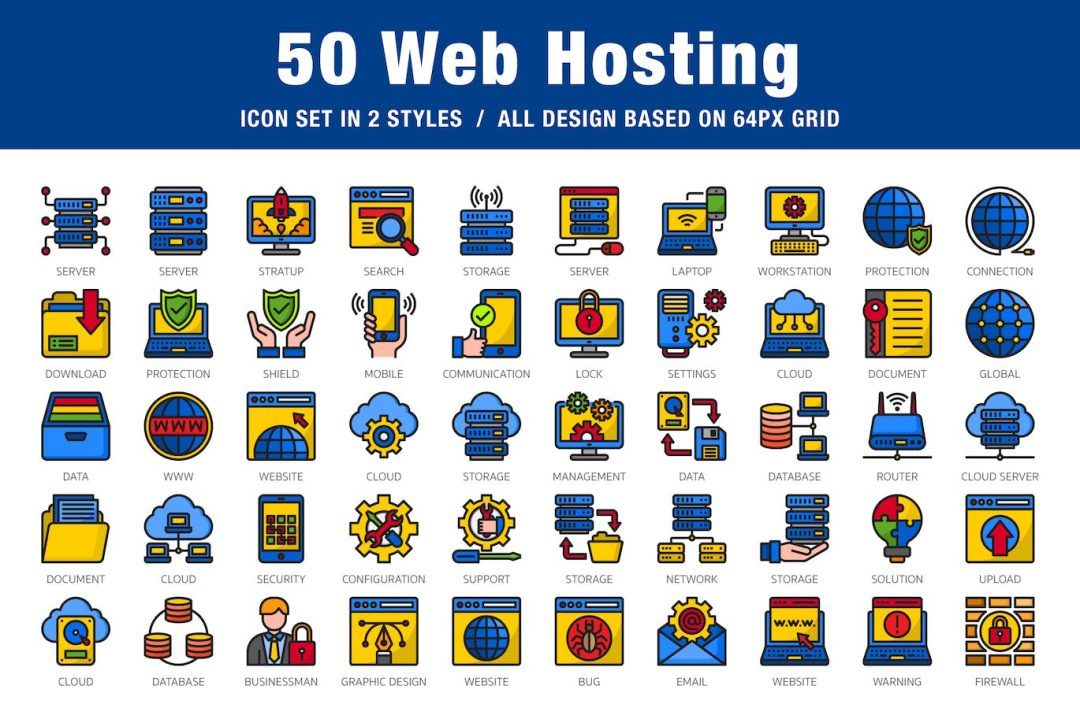 50个虚拟主机/服务器图标 50 Web Hosting