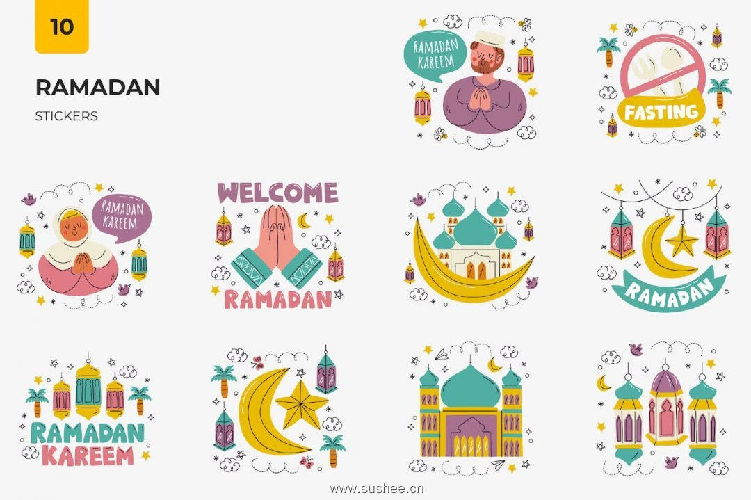 斋月主题贴纸图标矢量素材 Ramadan Stickers