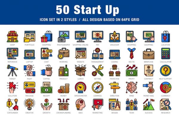 非常适合网页设计、海报、小册子、印刷、广告等图标集 50 Start Up缩略图 非常适合网页设计、海报、小册子、印刷、广告等图标集 50 Start Up