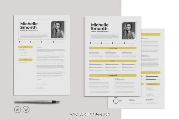 极简主义求职简历介绍信及个人简介套装 Resume