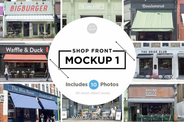 10套文艺范的咖啡店商店门头设计展示模型mockups第一集[PSD]