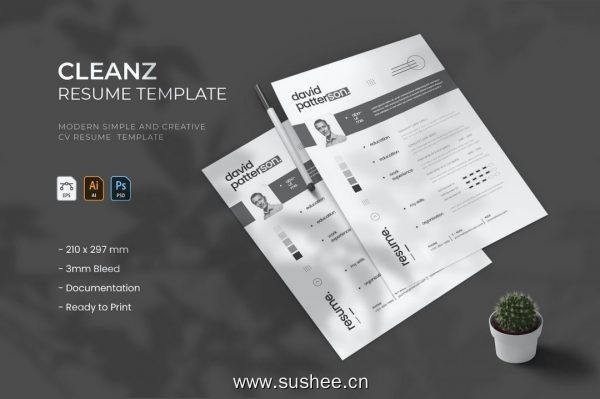 朴素设计风格个人简历模板 Cleanz – Resume
