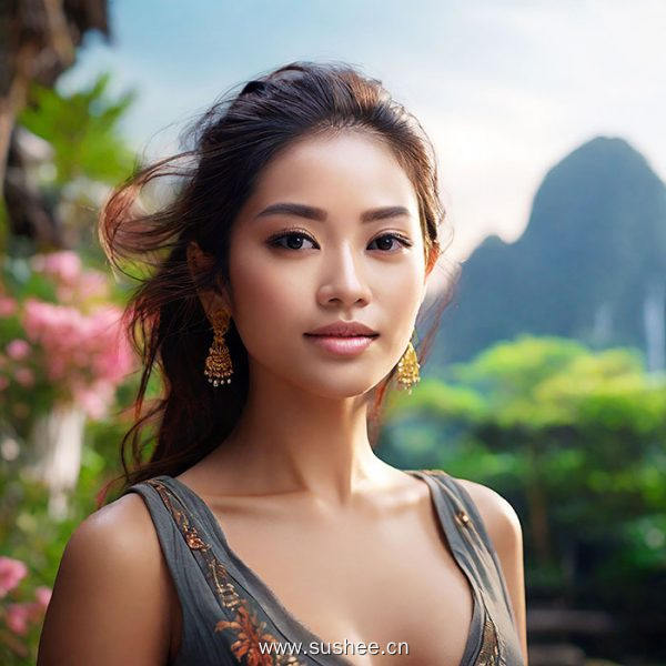 包括瀑布在内的美丽美女